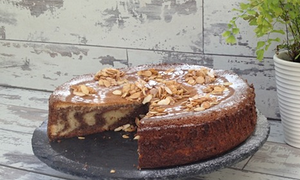 Almond-rosewater and walnut-cardamom zebra cake