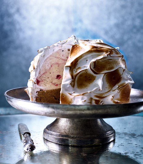 Almond sponge and raspberry ripple baked Alaska