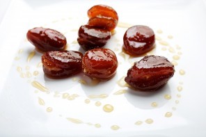 Almond-stuffed apricots candied in Amaretto syrup