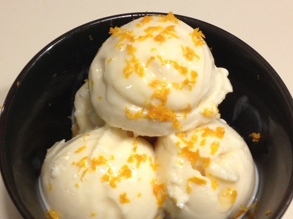 Almond tofu ice cream with honey swirl