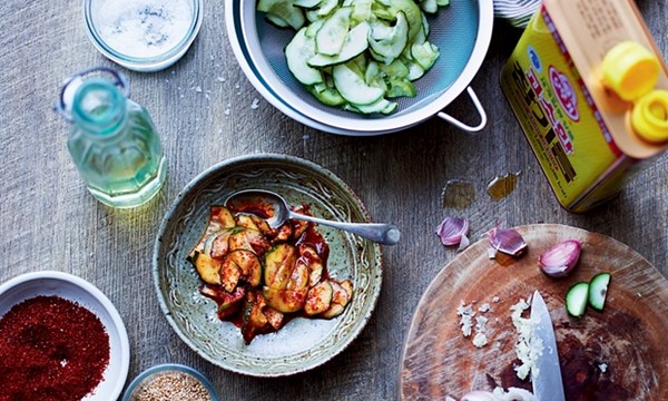 Almost-instant cucumber kimchi (Oh-ee kimchee)