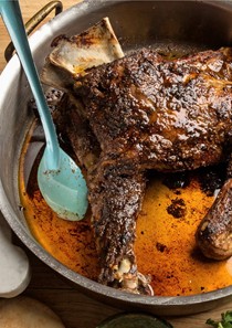 Almost-spit-roasted Moroccan lamb