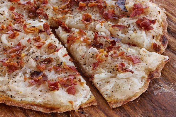 Alsatian onion and bacon tart (Flammenkuchen)