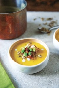 Amaretto-butternut squash soup with cinnamon toast croutons