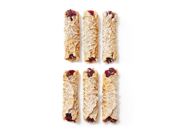 Amaretto pizzelles with cherry jam