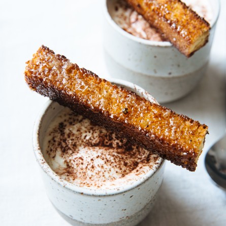 Amaro-spiked mocha with caramelized brioche