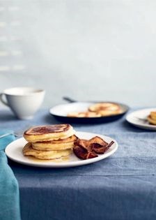 American pancakes with bacon and maple syrup