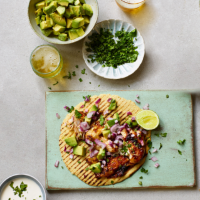 Ancho chicken and avocado tacos