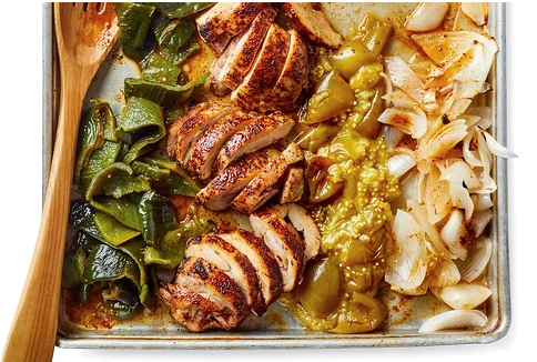 Ancho chile chicken with poblanos and tomatillos