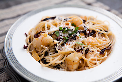Ancho chile, shrimp, and pasta