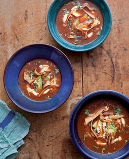 Ancho chile soup with avocado, crema & pasilla chiles