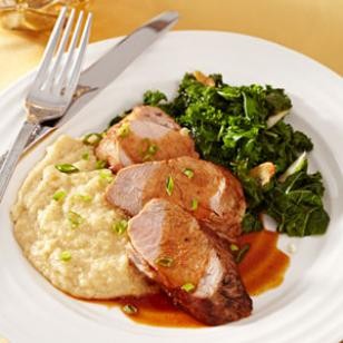 Ancho-honey pork tenderloin with cheese grits