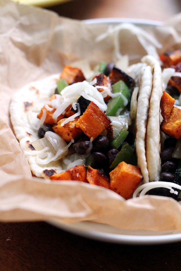 Ancho honey roasted sweet potato and black bean tacos