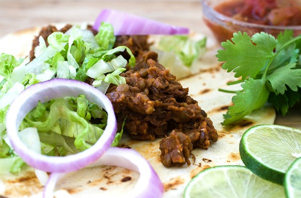 Ancho-lentil tacos