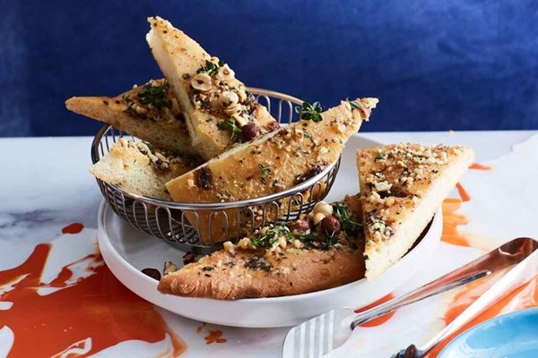 Anchovies with hazelnut butter focaccia