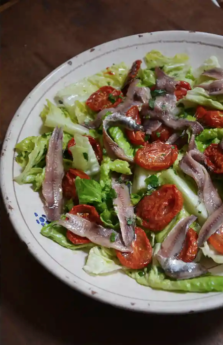 Anchovy and roast tomato salad