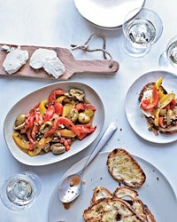 Anchovy and roasted pepper salad with goat cheese