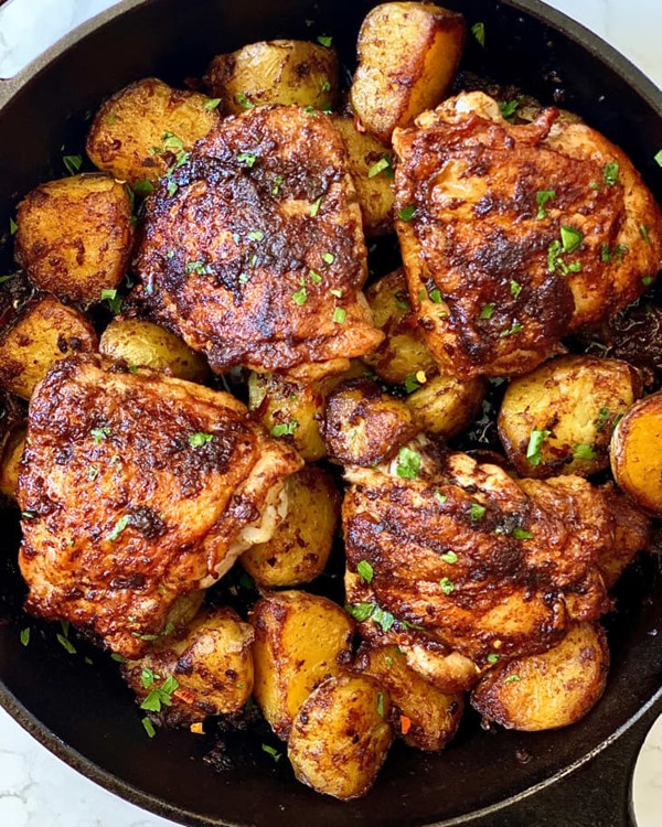 Anchovy butter chicken and potatoes 
