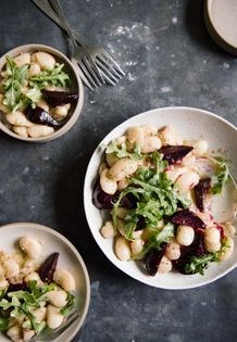Anchovy-garlic marinated corona beans w/arugula + beets