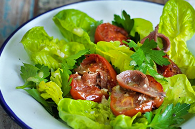 Anchovy, little gem and tomato salad