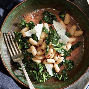 Anchovy-Parmesan white bean and kale salad