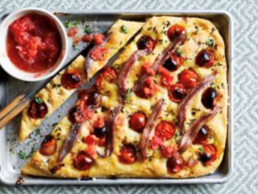 Anchovy, tomato and thyme focaccia