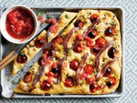 Anchovy, tomato and thyme focaccia