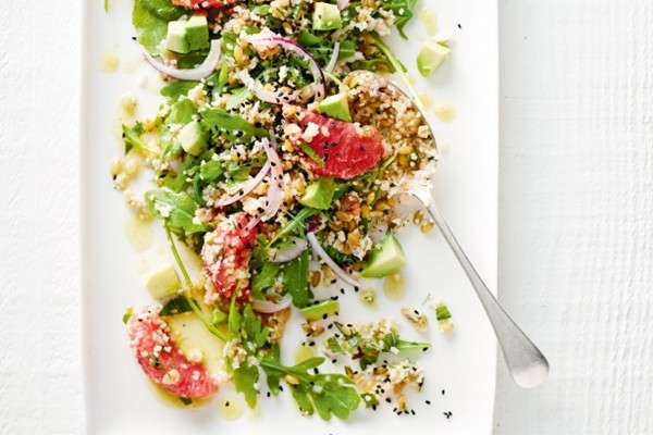 Ancient grain salad with avocado and grapefruit