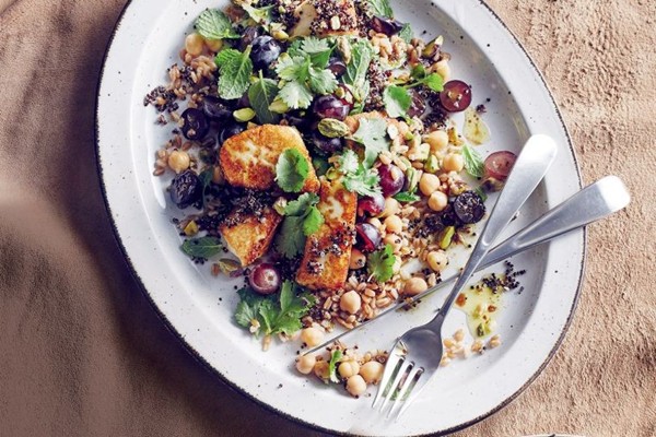 Ancient grain salad with pan-fried haloumi