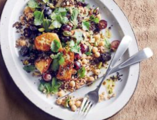 Ancient grain salad with pan-fried haloumi