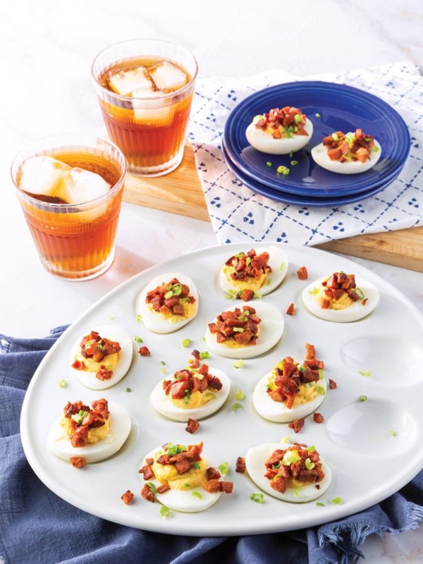Andouille deviled eggs