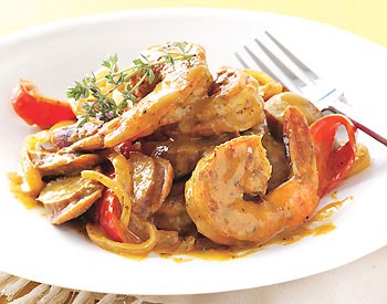 Andouille sausage and shrimp with Creole mustard sauce