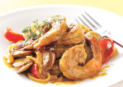 Andouille sausage and shrimp with Creole mustard sauce