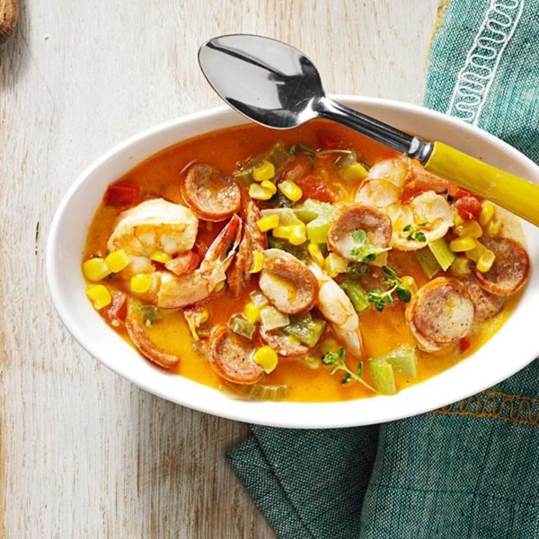 Andouille-shrimp cream soup