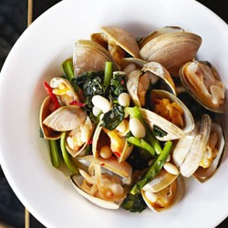 Andrew Cibej's Cloudy Bay clams with cavolo nero and cannellini beans