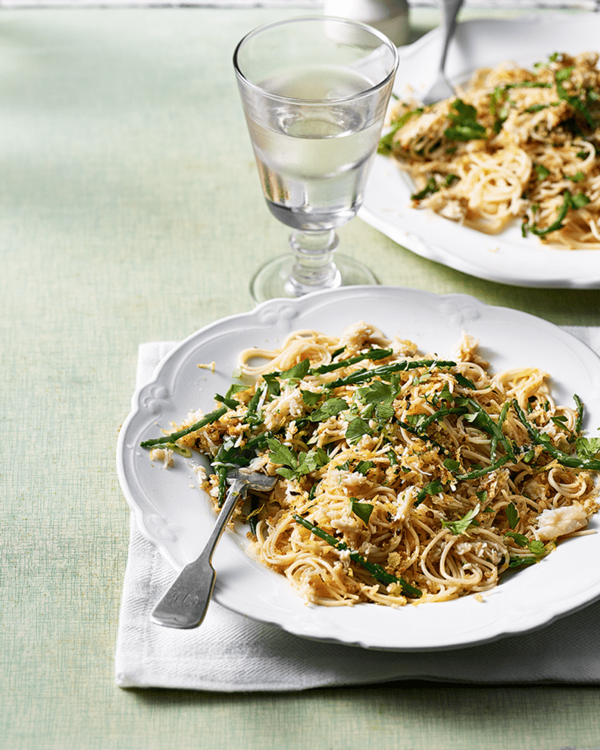 Angel hair pasta with crab and samphire 