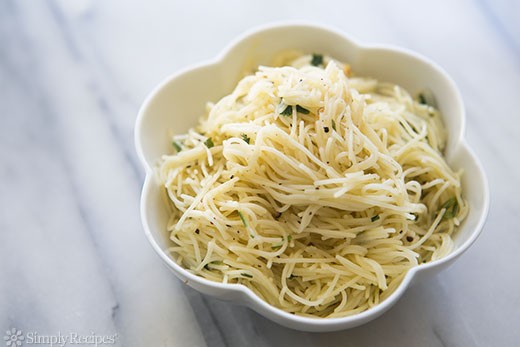 Angel hair pasta with garlic, herbs, and Parmesan