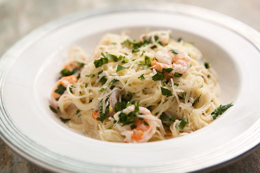 Angel hair pasta with shrimp and lemon cream sauce