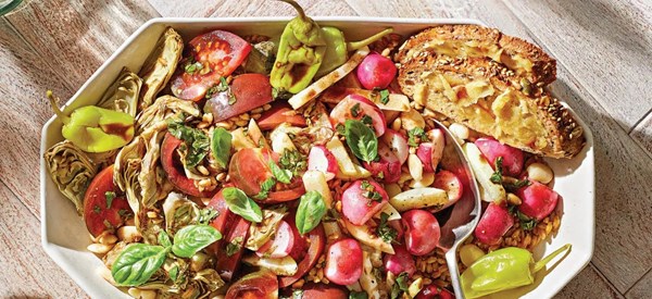 Antipasti platter [basil balsamic vinaigrette; roasted garlic]