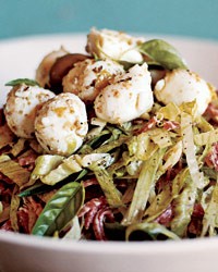 Antipasto salad with green-olive tapenade