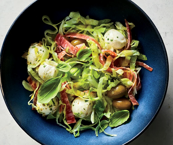 Antipasto salad with green olive tapenade