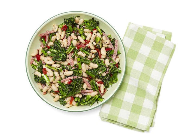 Antipasto salad with grilled broccolini 