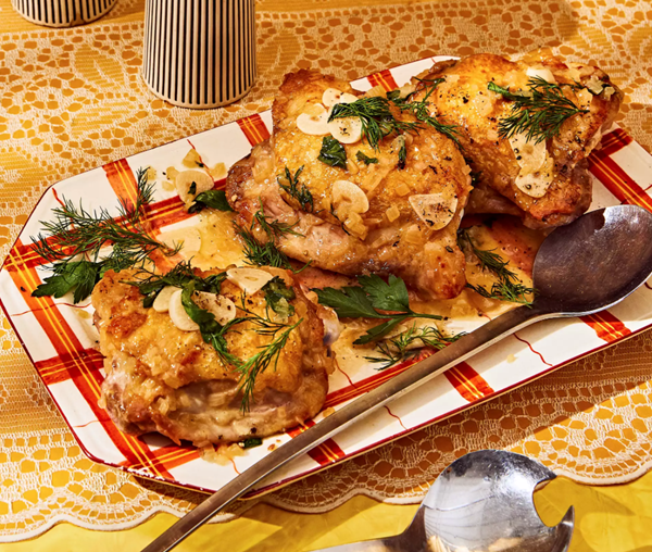 Any-brine chicken with herb pan sauce