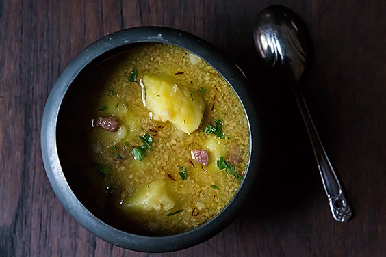 Anya Von Bremzen's potato soup with fried almonds