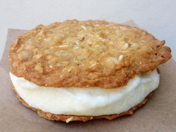 Anzac cookie and pineapple ice cream sandwiches