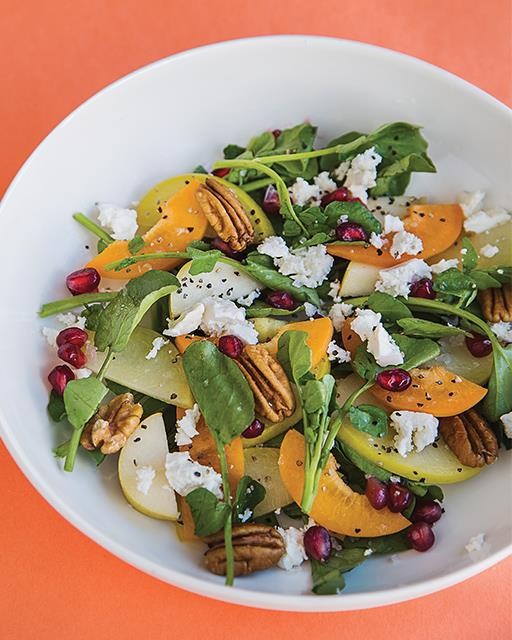 Apple & apricot salad with pecans & pomegranate