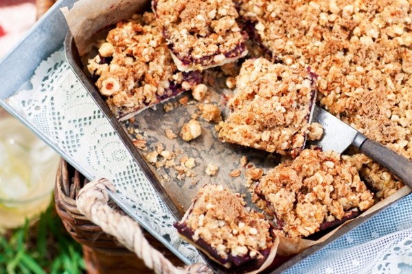 Apple & blackberry bars with hazelnut crumble
