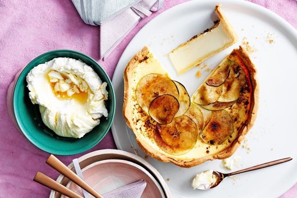 Apple & orange blossom tart with honey labneh