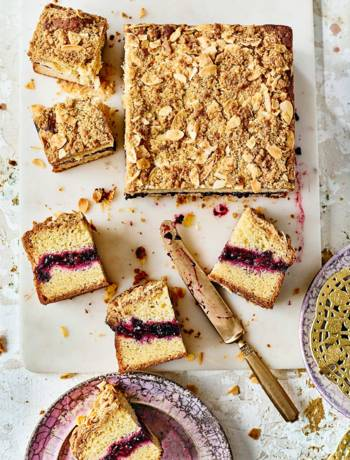 Apple and Black Forest fruit crumble cake