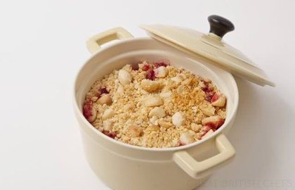 Apple and blackberry crumble with a macadamia nut and vanilla topping